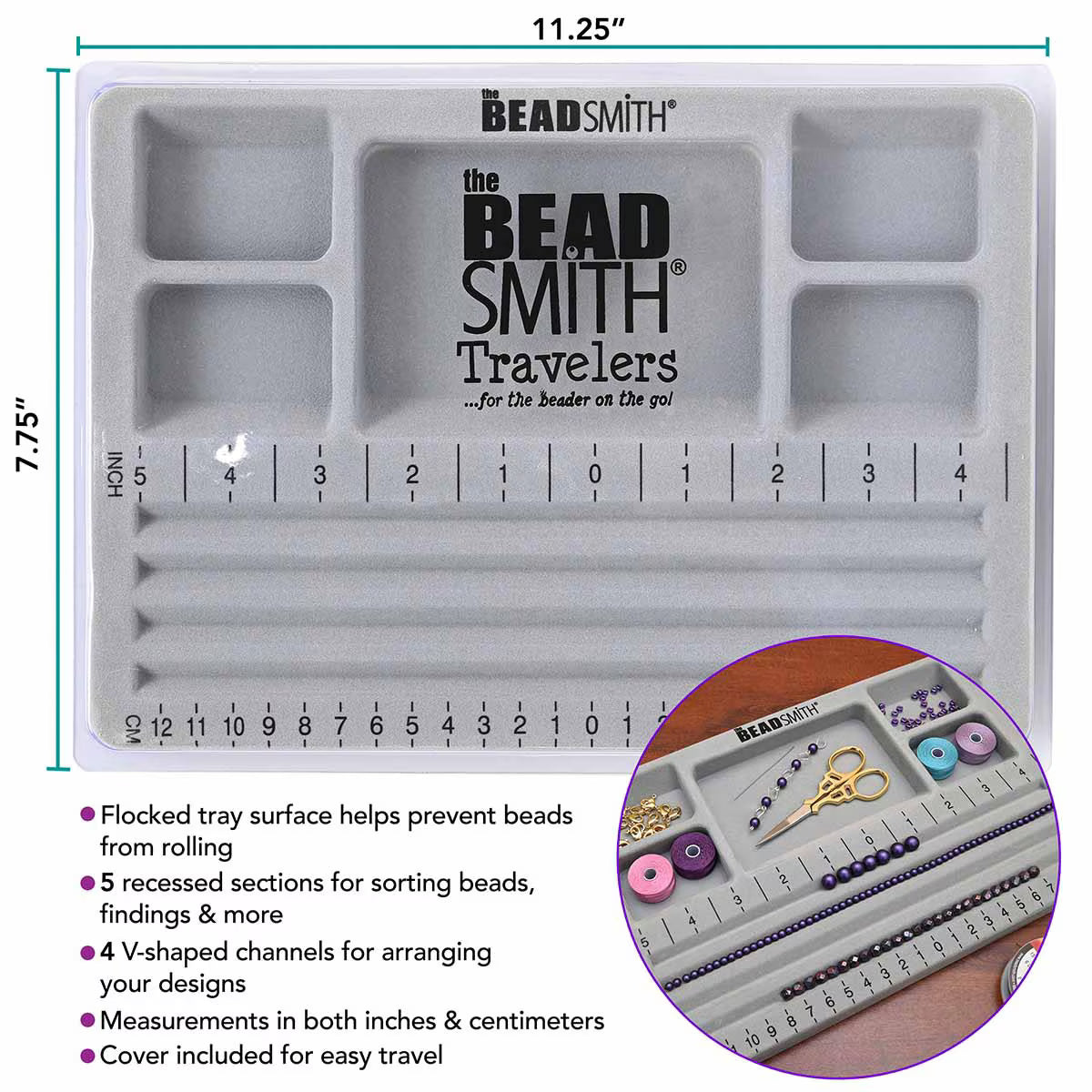 THE BEADSMITH- MINI BEAD BOARD WITH LID 7.75 X 0.75 X 11.75 INCHES