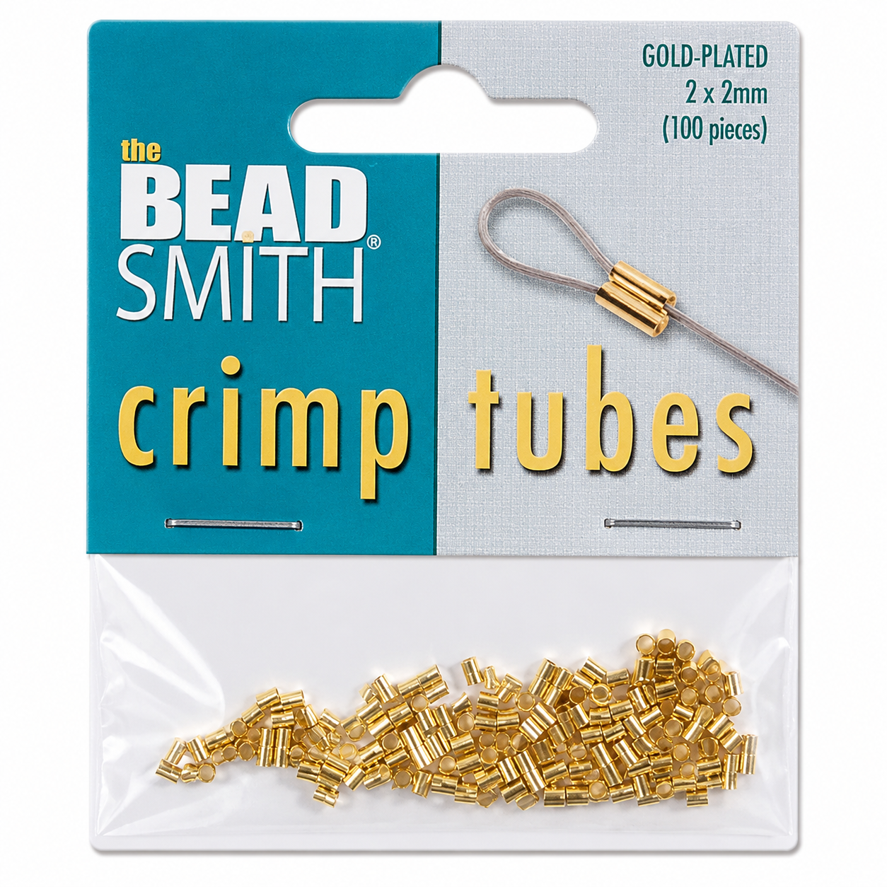 TUBE CRIMP 2X2MM GOLD & SILVER PLATE- CD/100